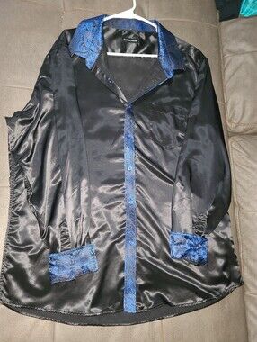 Black Satin Sport Blazer with Blue Paisley Trim